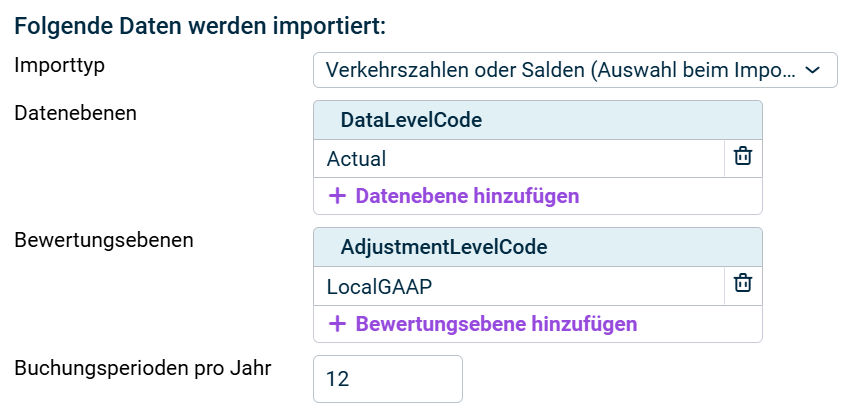 Importoptionen für Daten