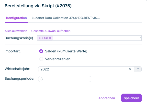 Der Dialog 'Bereitstellung via Skript' wird angezeigt.