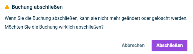 Zeigt die Sicherheitsabfrage beim Abschließen einer Buchung