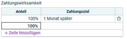 Der Abschnitt Zahlungswirksamkeit mit einer Beispielkonfiguration wird angezeigt.