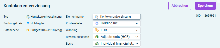 Der Dialog mit den allgemeinen Eigenschaften für Kontokorrentverzinsung wird angezeigt.