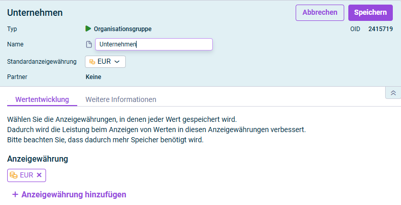 Der Dialog zum Bearbeiten einer Organisationsgruppe wird angezeigt.