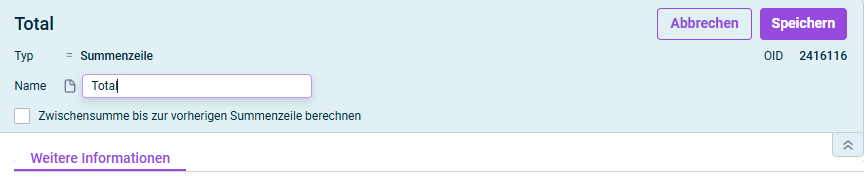 Der Dialog zum Bearbeiten einer Summenzeile wird angezeigt.
