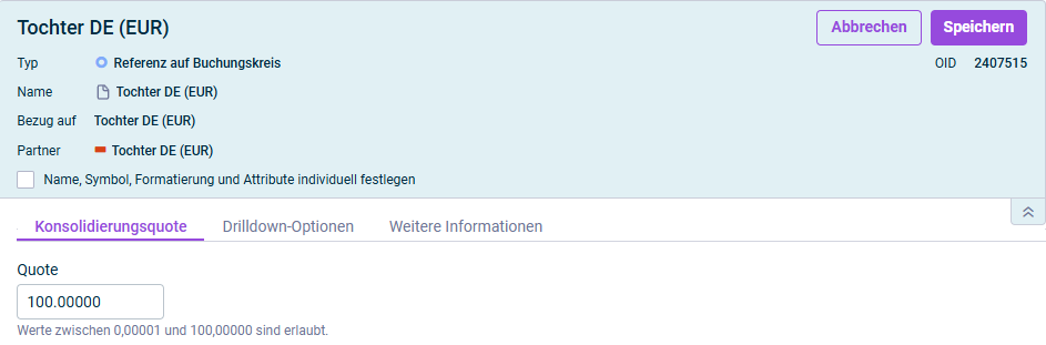 Der Dialog zum Bearbeiten einer Referenz auf einen Buchungskreis wird angezeigt.