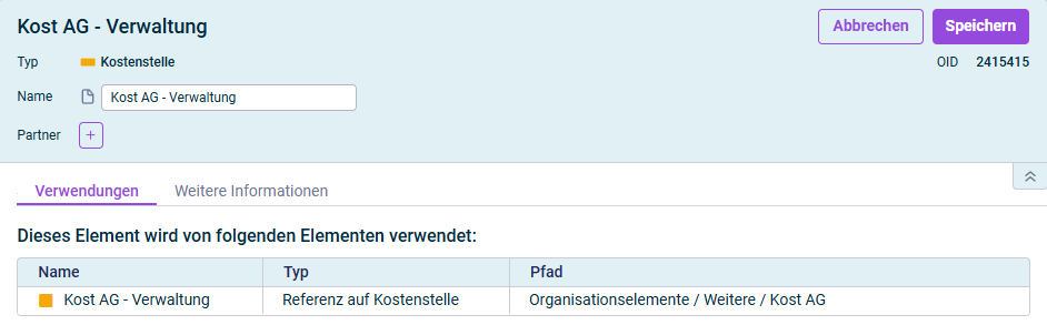 Der Dialog zur Bearbeitung einer Kostenstelle wird angezeigt.