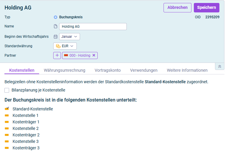 Der Dialog zur Bearbeitung eines Buchungskreises wird angezeigt.