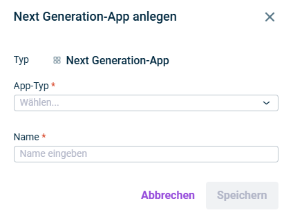 Hier wird beschrieben, wie eine Next Generation-App angelegt wird.