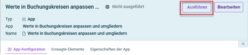 Zeigt den Bearbeitungsdialog. Die Schaltfläche 'Ausführen' am oberen rechten Rand des Dialogs ist rot hervorgehoben.