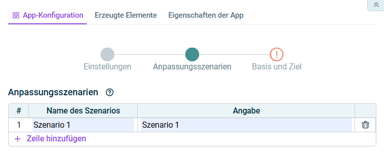 Hier wird der Schritt 'Anpassungsszenarien' beschrieben.