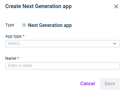 Shows the dialog 'Create Next- Generation-App'