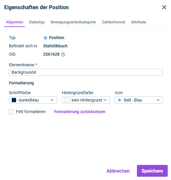 Der Reiter 'Allgemein' wird im Dialog 'Position erstellen' angezeigt.