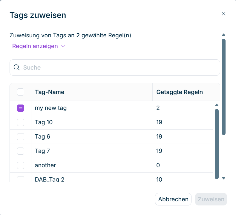 Der Dialog 'Tags zuweisen' wird angezeigt.