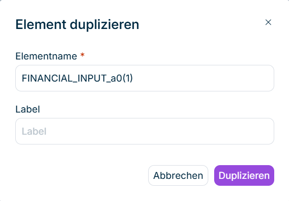 Der Dialog 'Element duplizieren' wird angezeigt.