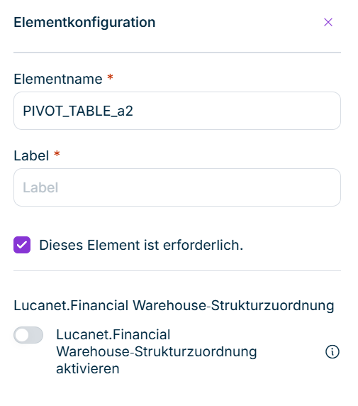 Der Bereich 'Elementkonfiguration' wird rechts angezeigt.