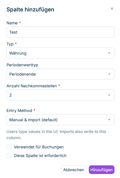 Der Dialog 'Neue Spalte hinzufügen' wird angezeigt.