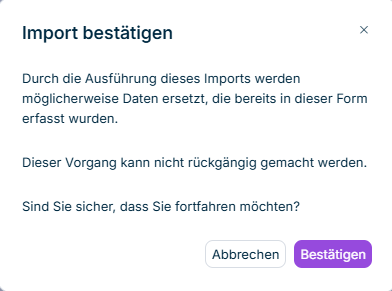 Der Dialog 'Import bestätigen' wird angezeigt.