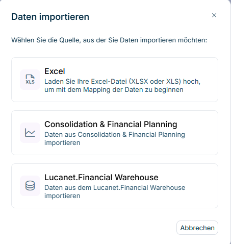 Der Dialog 'Daten importieren' wird angezeigt.