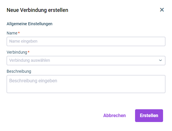 Zeigt die Eingabefelder für die Konfiguration der allgemeinen Einstellungen einer Verbindung zu einer Datenquelle