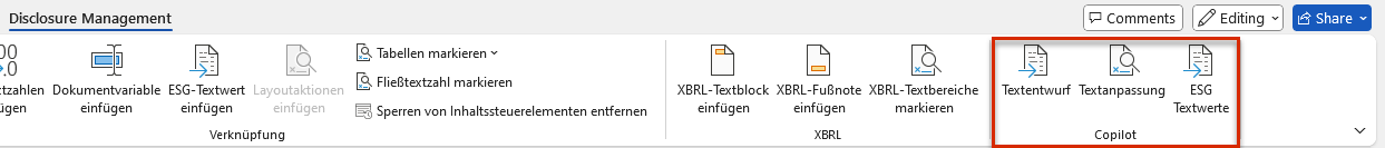 Ausschnitt aus dem Word-Ribbon. Die Schaltflächen 'Textentwurf' und 'Textanpassung' sind rot umrandet.