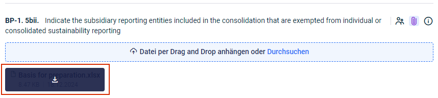 Der Bereich 'ESRS' wird angezeigt. Das Download-Icon ist rot hervorgehoben.