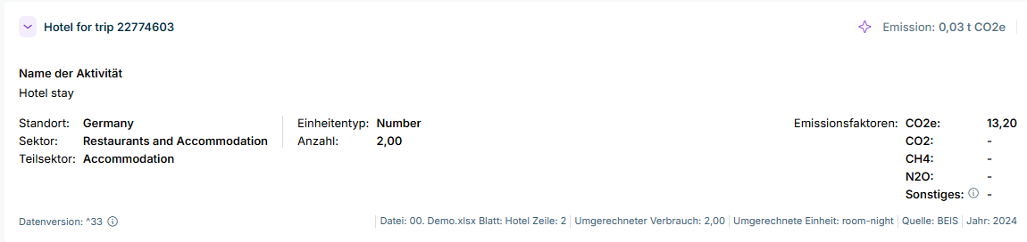 Ein Beispiel eines vom ESG Emission Agent generierten Fußabdrucks wird angezeigt.