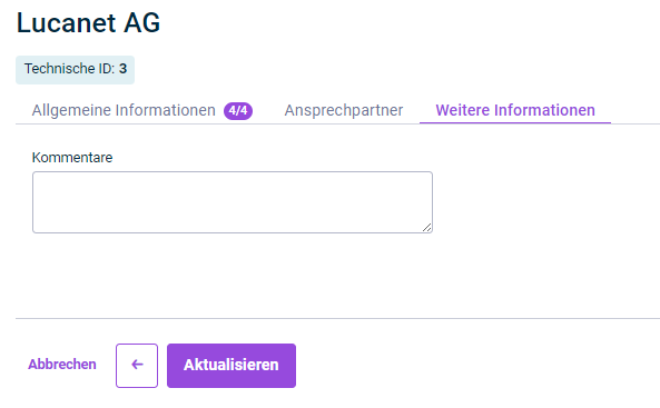 Gezeigt wird der Reiter 'Weitere Informationen, der für die Konfiguration eines Buchungskreises angezeigt wird.