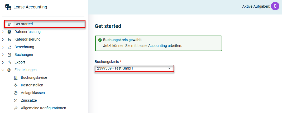 Zeigt den Arbeitsbereich Get started