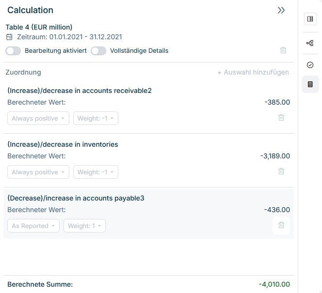 Berechnungsansicht im XBRL Tagger