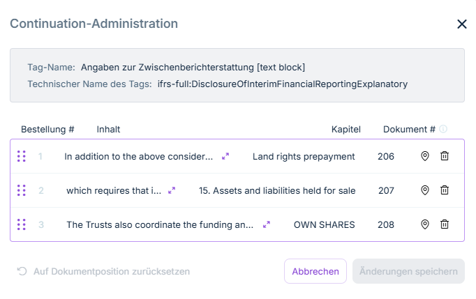 Dialog 'Continuation-Administration'