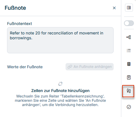 Fußnoten-Panel beim Start, wenn keine Zelle in einer Tabelle markiert ist