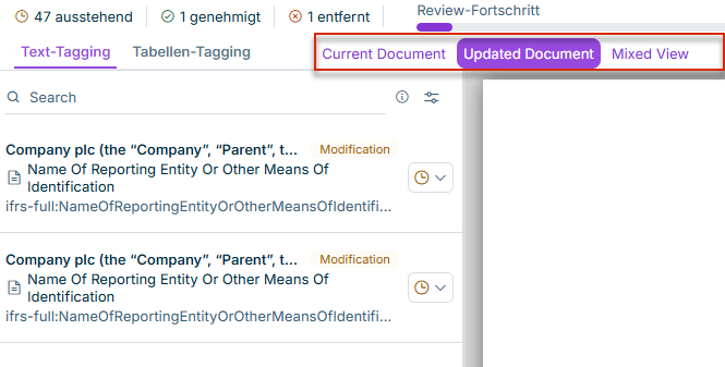Funktionen für die Anzeige der gewünschten Version des Dokuments