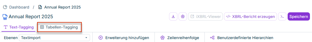 Öffnen der Ebene zum Tabellen-Tagging