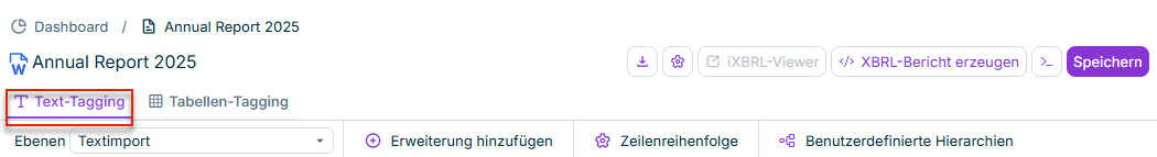 Öffnen der Ebene zum Text-Tagging