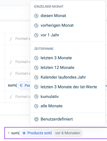 Zeigt die Liste der Zeitmodifikatoren an, die für die Formel verfügbar sind.