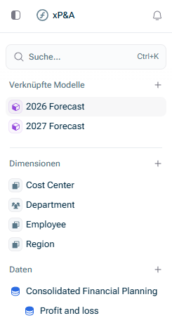Zeigt den Bereich in der Modellübersicht, in dem alle verknüpften Modelle aufgelistet sind.