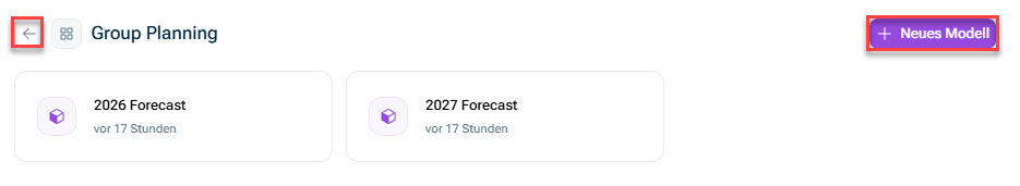Zeigt den Bereich, in dem Modelle in Ordnern organisiert werden können. Hervorgehoben sind die Schaltfläche zum Erstellen eines neuen Ordners, ein neu erstellter Ordner und der Pfeil, auf den Sie ein Modell ziehen können, wenn Sie es eine Ordnerebene nach oben verschieben möchten.
