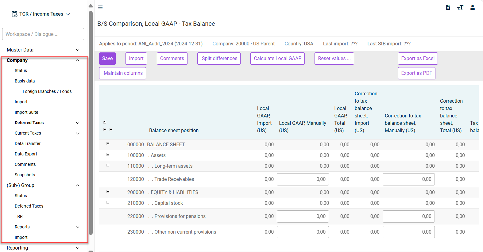 Available workspaces for 'Tax Accounting'