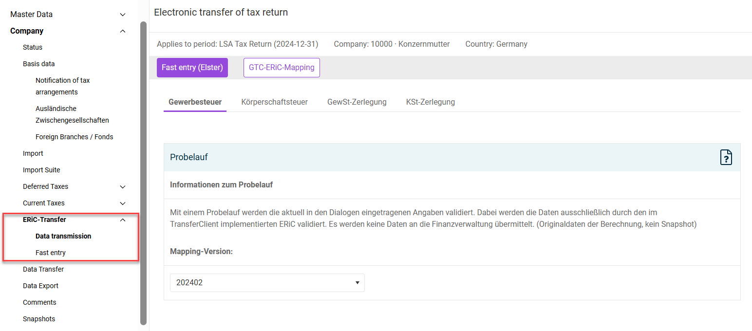 Available workspaces for ‘Tax Return’