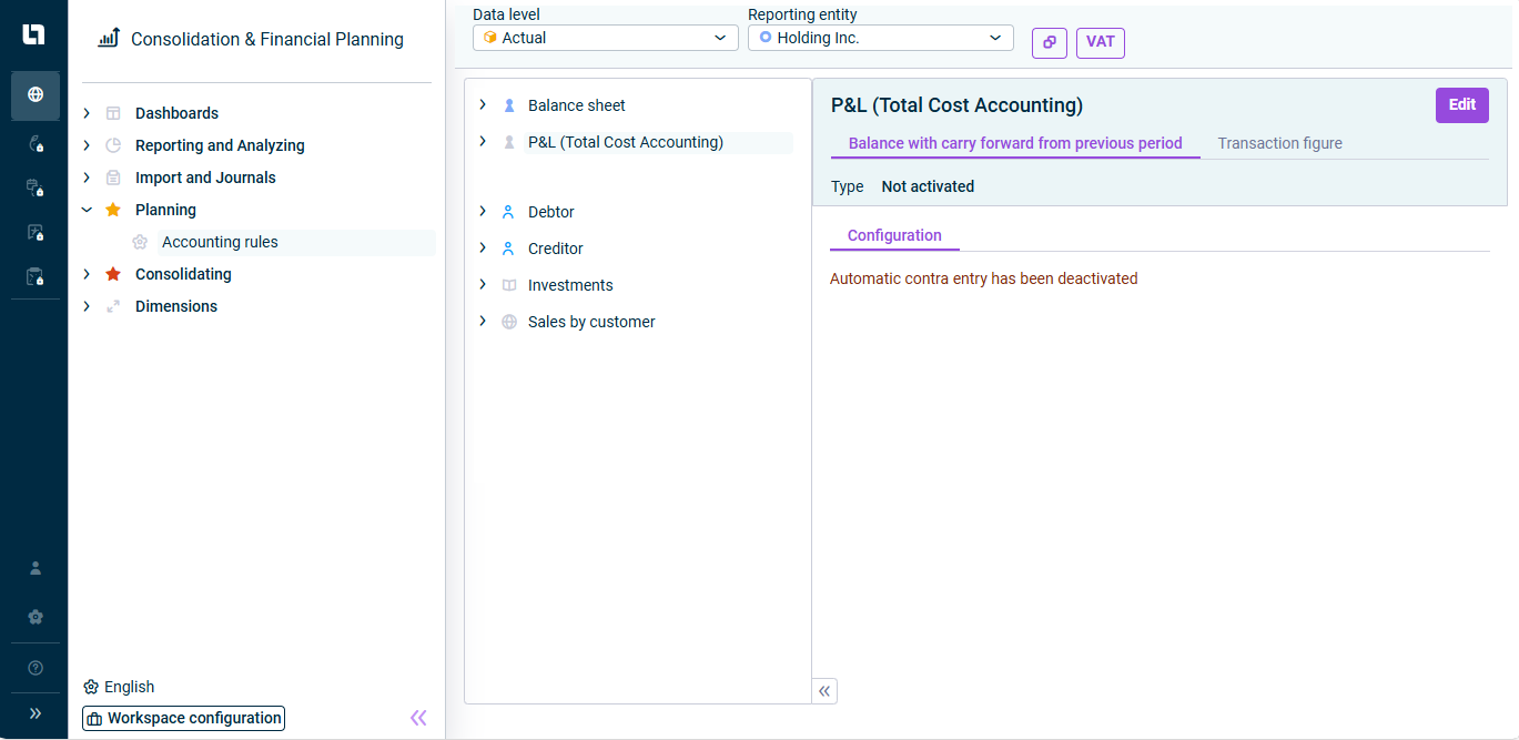The accounting rules workspace is displayed