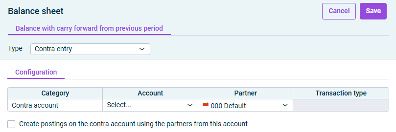 The dialog for configuring a contra entry is displayed.