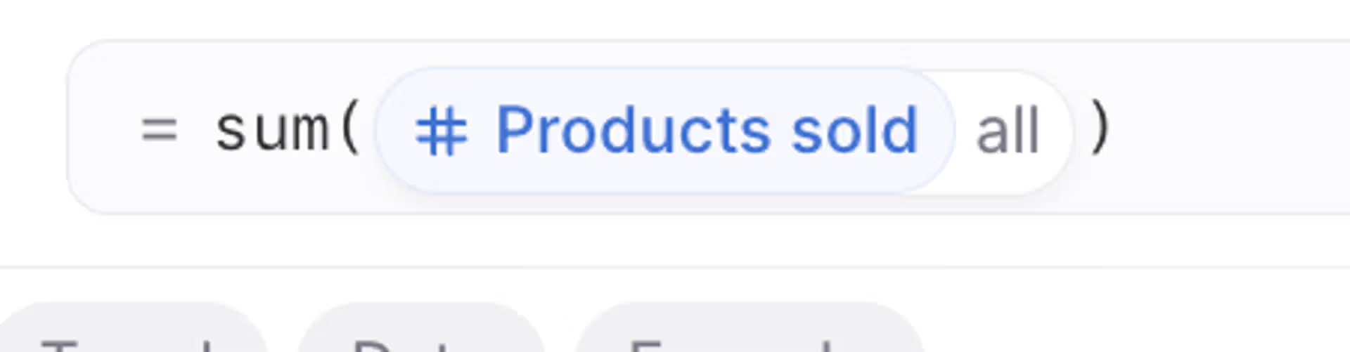 Shows a formula in Lucanet xP&A: sum('Products sold' (all)).