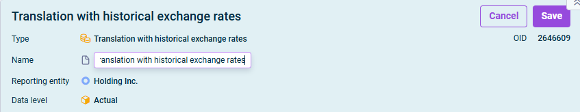 General properties of a 'Translation with historical exchange rates' posting are displayed.