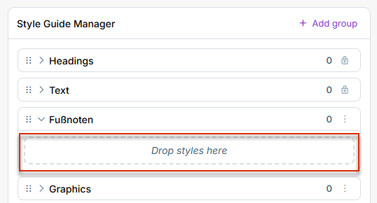 Expanded target style group showing the Drop Styles here field