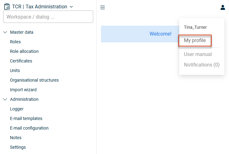 Profile menu with the 'My profile' entry