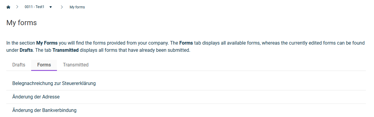 This shows the 'Forms' tab.