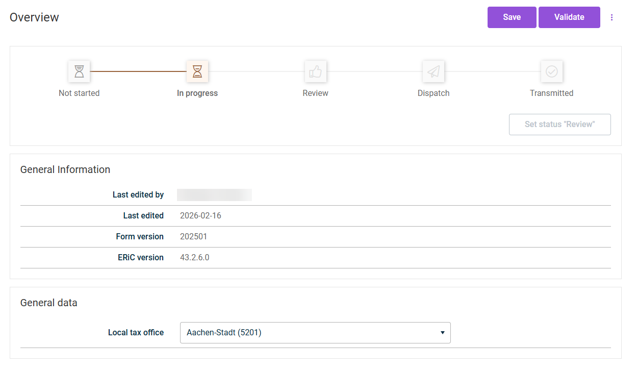 This is a form with the 'In progress' status.