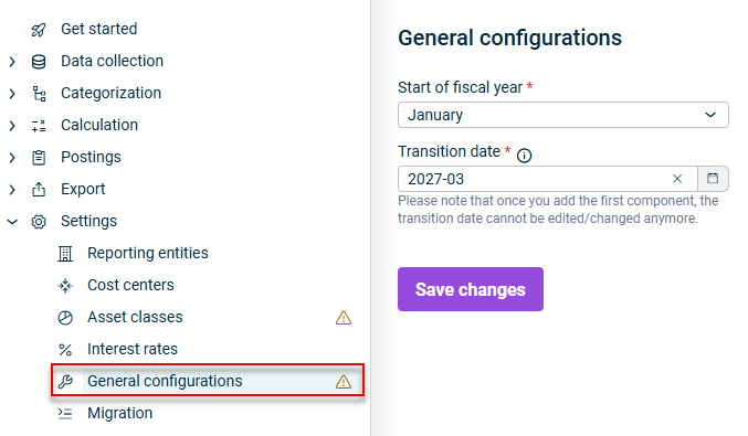 The general configurations workspace is displayed.