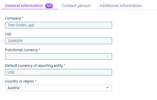 Shows the 'General Information' tab that is used to configure a reporting entity.