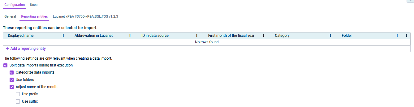 Shows the 'Reporting entities' tab of a data source