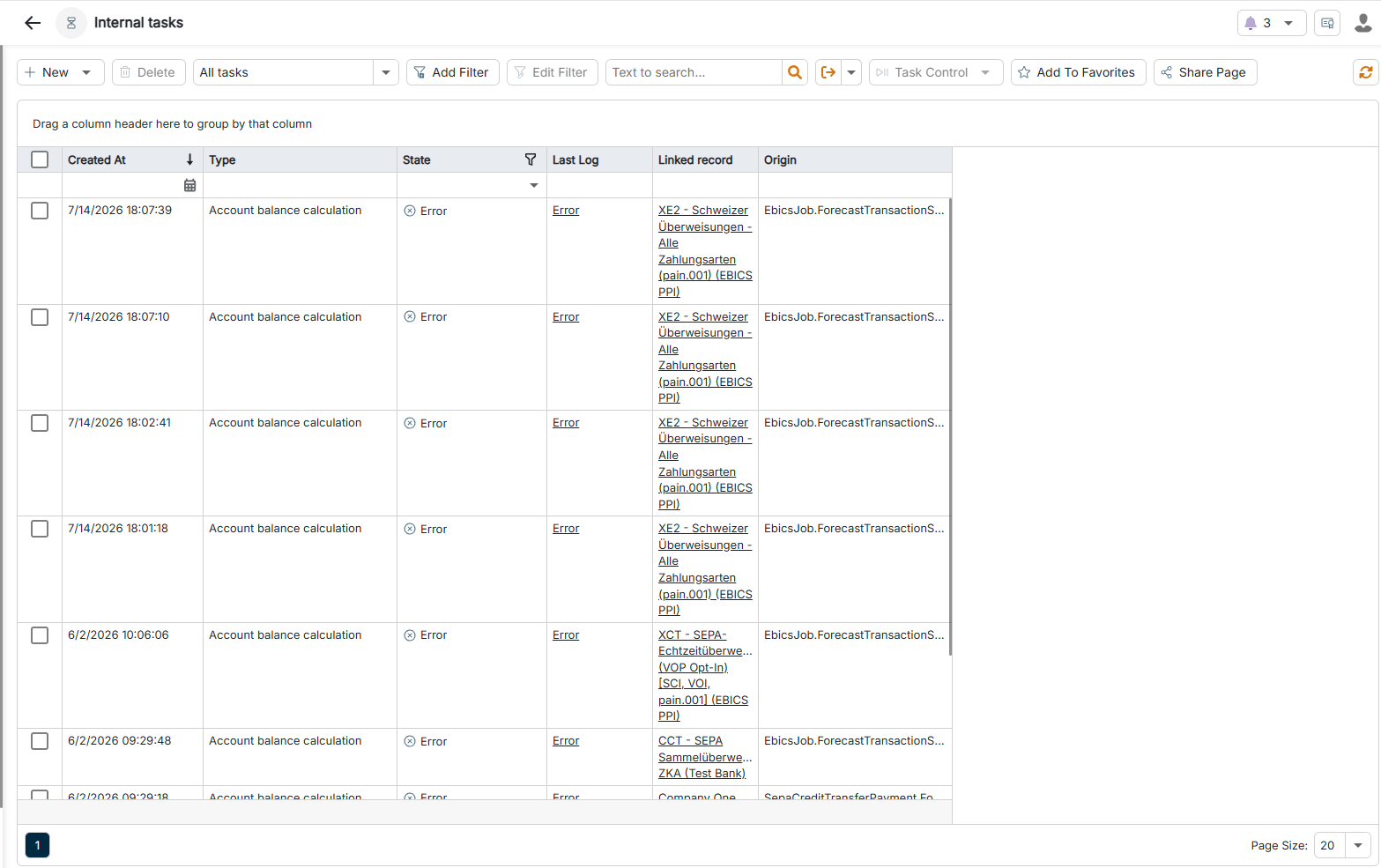 The Internal tasks workspace is displayed.